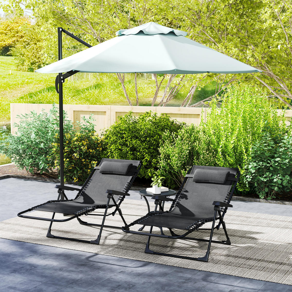 SONNENLIEGE DE-15655 2er-Set, 5-fach verstellbar mit Kopfkissen Schwarz - Schwarz, Metall (65/112/90cm) - ComfortXL