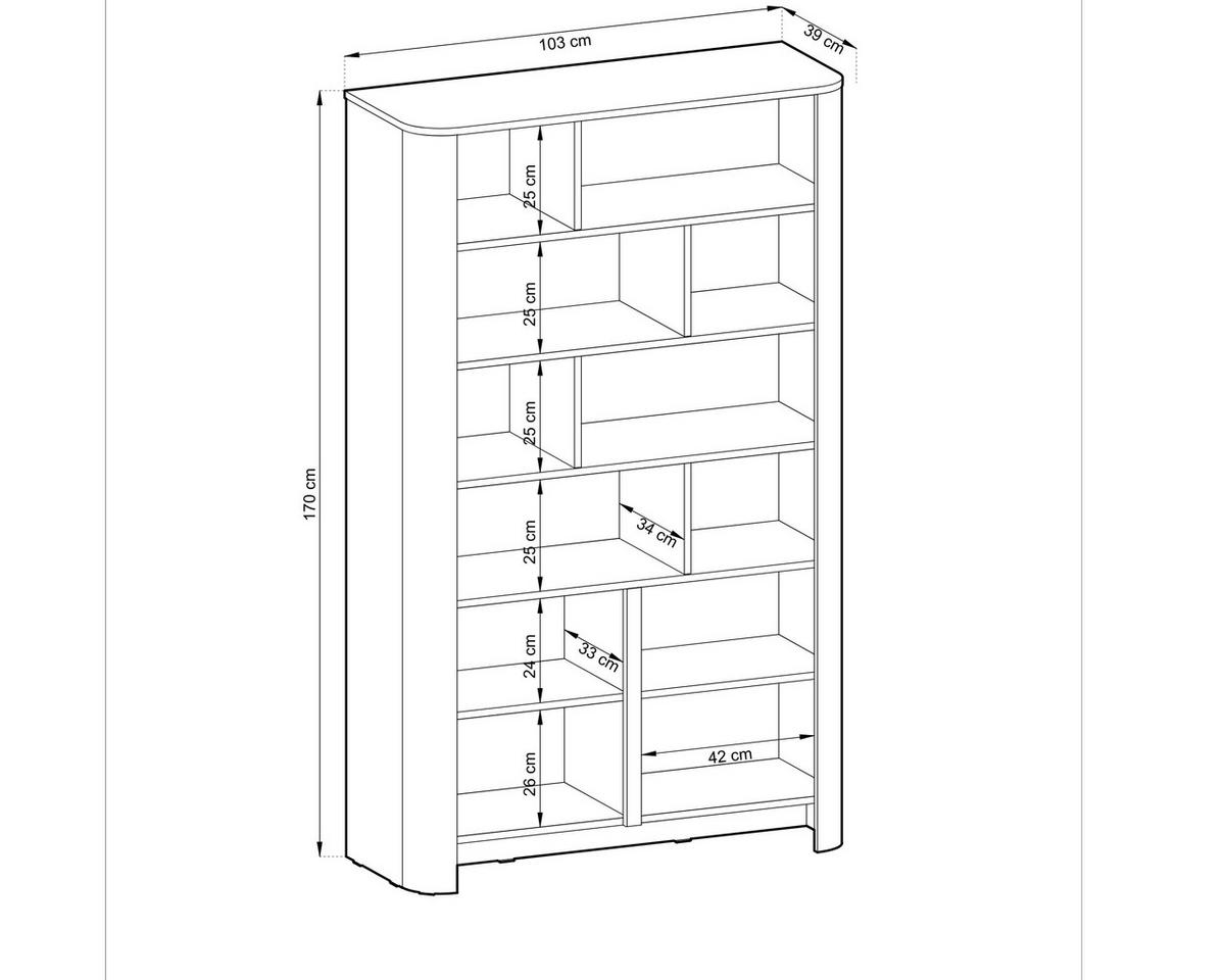 BÜCHERREGAL, Kaschmir, 103 x 39 x 170 cm | Modernes Möbel mit abgerundeten Kanten - Beige, Holzwerkstoff (103/170/39cm) - 3XE LIVING