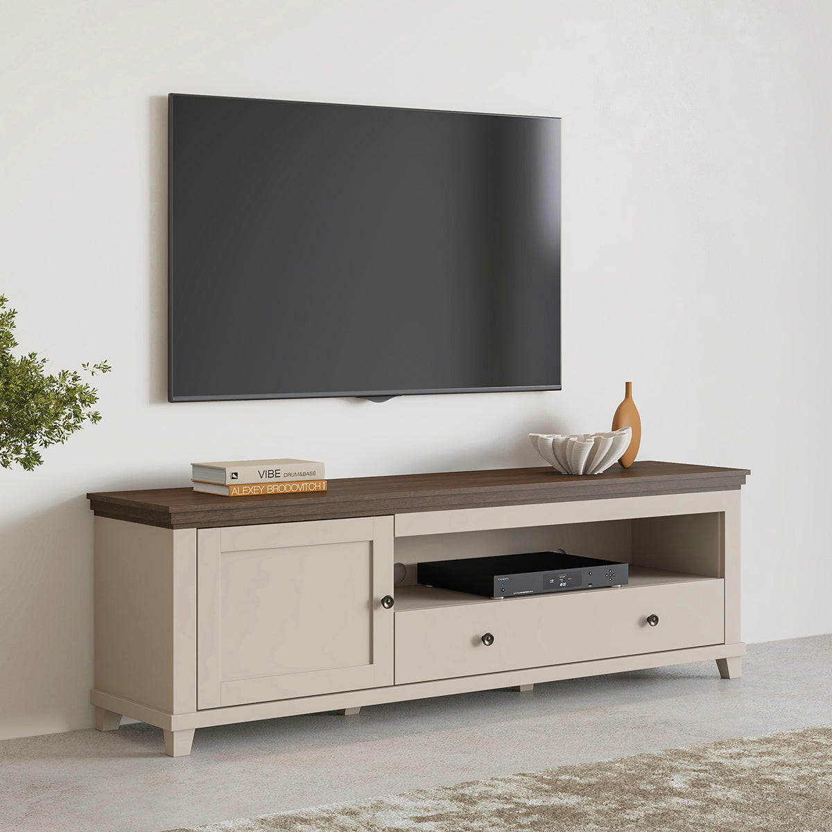 TV STOLEK Martin Béžová a dřevo - hnědá, kompozitní dřevo (181/61/49cm) - Petits-meubles