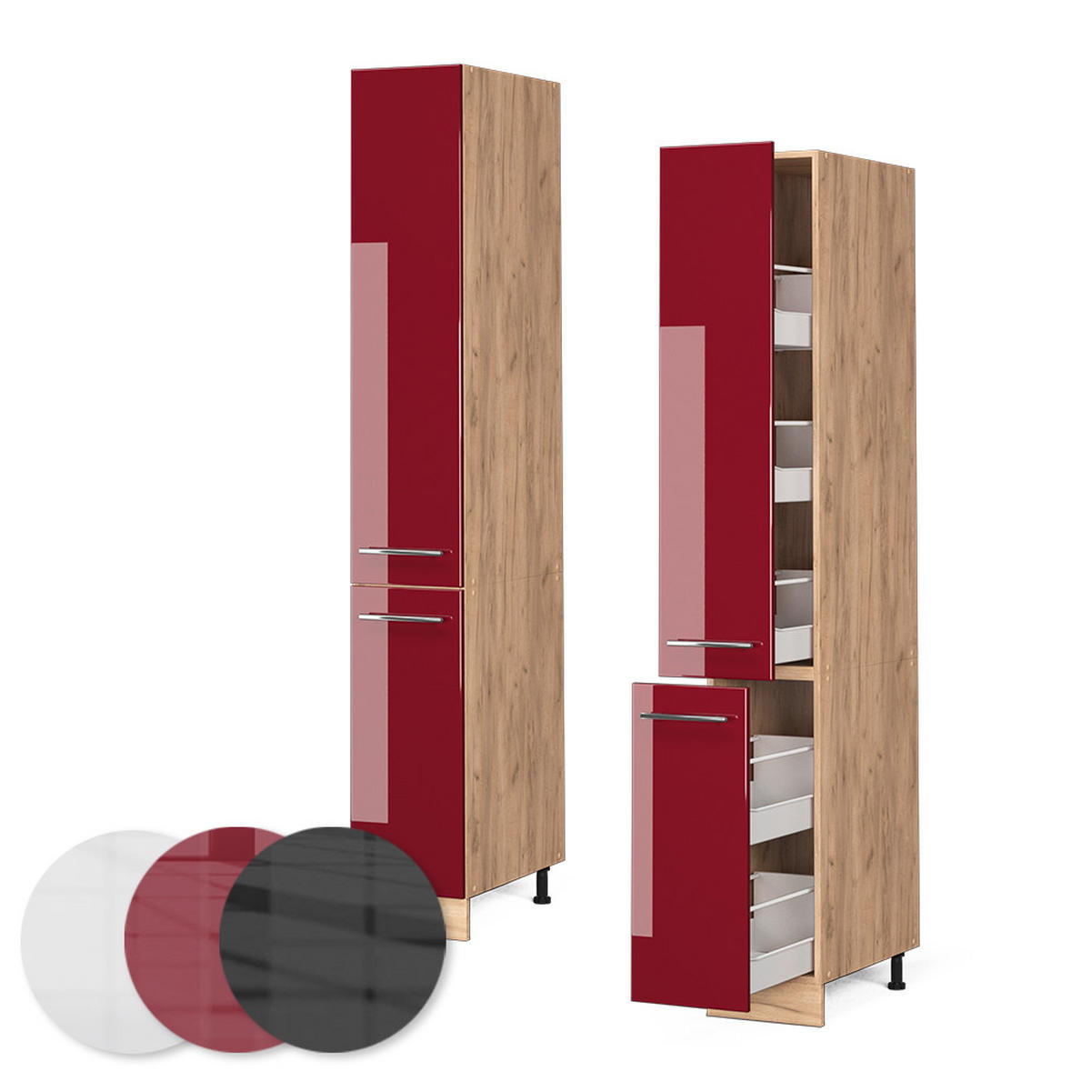 APOTHEKERSCHRANK Fame-Line Bordeaux Hochglanz 30 cm - Honigeiche/Bordeaux, Holzwerkstoff (30/206.8/58cm) - Vicco