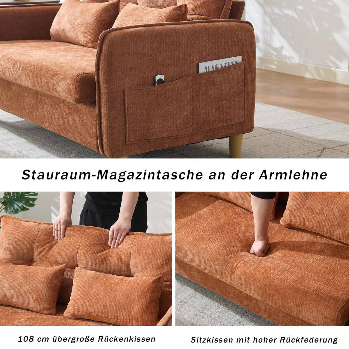 SCHLAFSOFA 127/75.5/83 cm Braun mit Armlehnen und Seitentaschen - Braun, Textil (75.5/83/127cm) - Oxeza