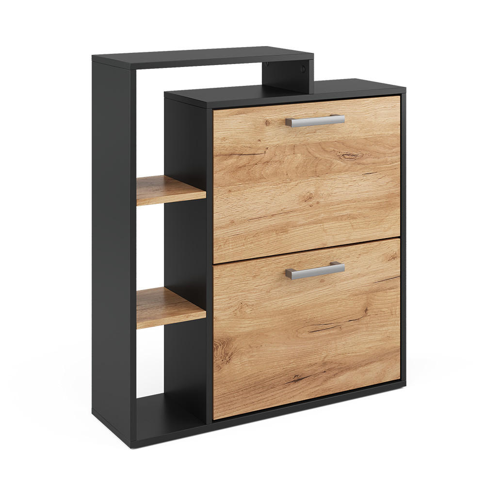 SCHUHKIPPER Orlando Goldkraft Eiche 24.5 x 90 cm 2 Fächern - Anthrazit/Eiche Wotan, Holzwerkstoff (24.5/90/80cm) - Vicco