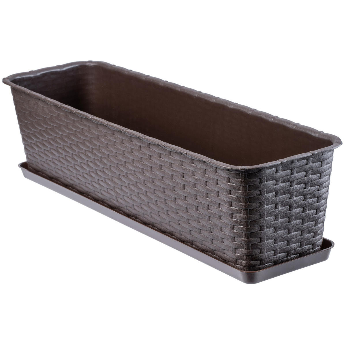 BALKONKASTEN mit Untersetzer 60 cm, Braun - Braun, Kunststoff (17/60cm) - KADAX