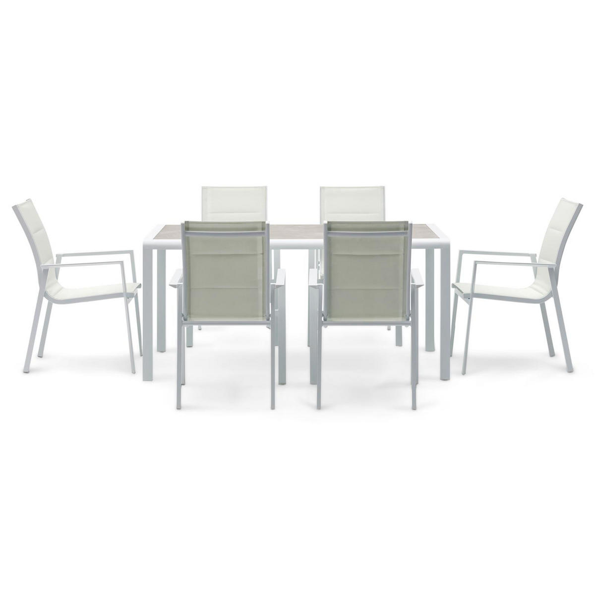 GARTENMÖBEL SET TRAPANI 7er Set grau, weiß - Grau, Glas/Metall - IDIMEX
