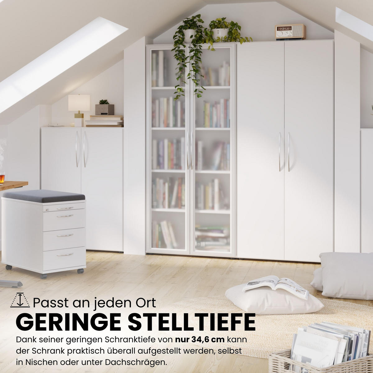 REGALSCHRANK - 5 Ordnerhöhen 35/80/188 cm in Graphitfarben/Silberfarben - Silberfarben/Graphitfarben, Holzwerkstoff (80/188/35cm) - bümö