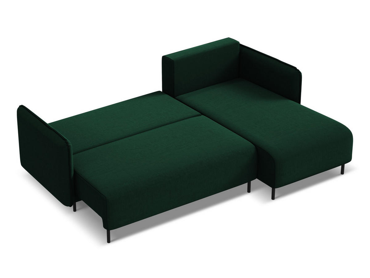 ECKSOFA mit Schlaffunktion Samt Stoff Grün - Dunkelgrün/Schwarz, Holz/Textil (236/162cm) - Makamii