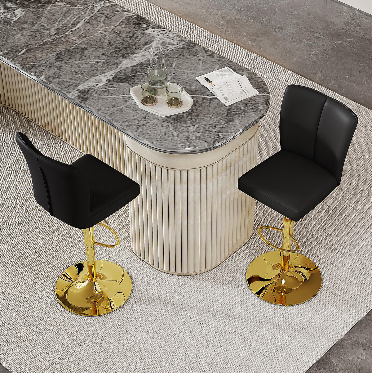 BARHOCKER 2er-Set Schwarz/Gold höhenverstellbar und 360° drehbar - Schwarz, Metall (44/117.5/44.5cm) - MIVRAY