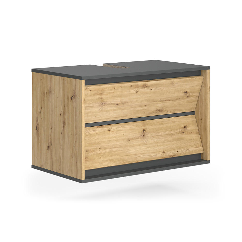 WASCHBECKENUNTERSCHRANK Edelin Anthrazit/Artisan 80 x 50 cm mit 2 Schubladen - Anthrazit/Hellgrau, Holzwerkstoff (80/50/45cm) - Vicco