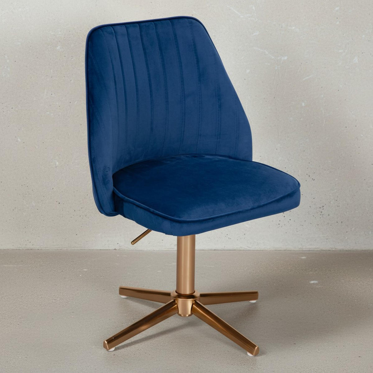 DREHSTUHL Samt mit Höhenverstellung, Eisenfuß und 360° Drehfunktion TANARO, Blau 60x60x100 cm - Blau/Goldfarben, Textil/Metall (60/100/60cm) - KADIMA DESIGN