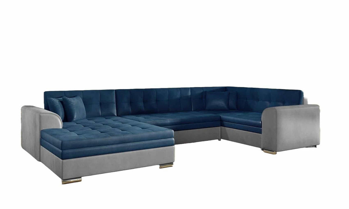 WOHNLANDSCHAFT mit Schlaffunktion, Monolith-Stoff - Chromfarben/Blau, Textil/Metall (189/78/338cm) - Eltap