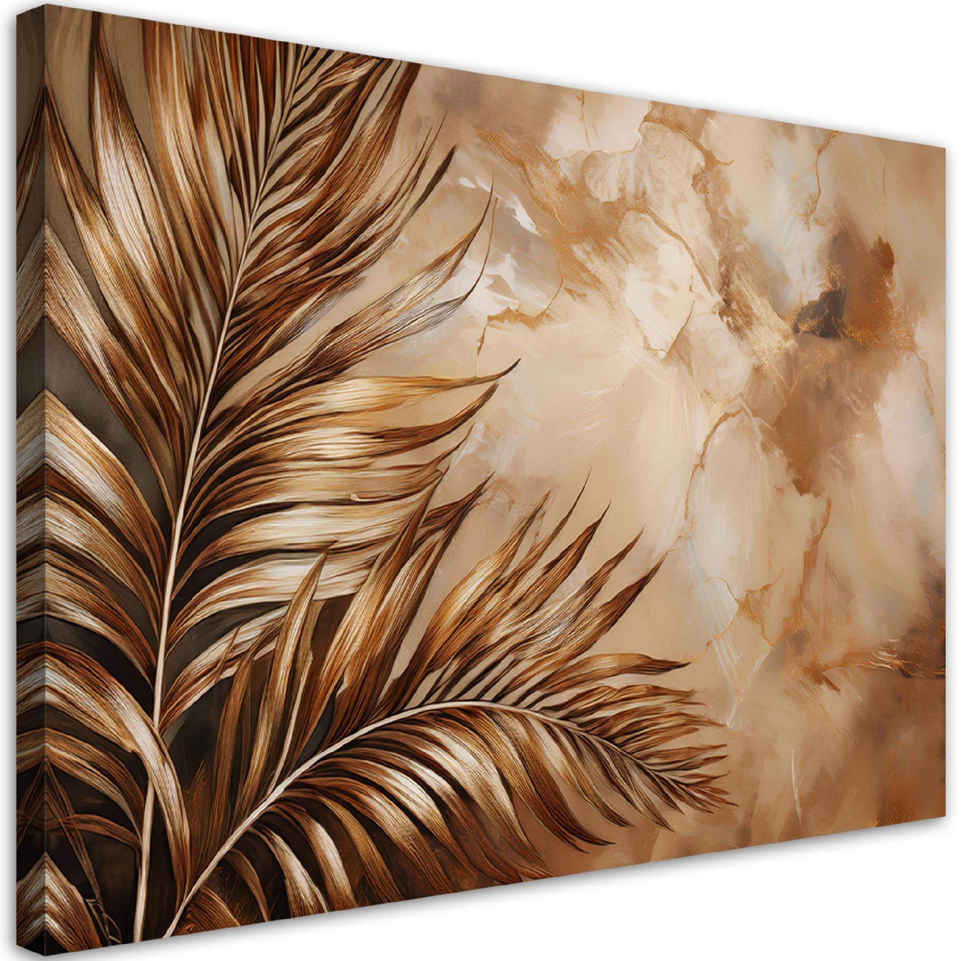 WANDBILD glamour palmblätter marmor sepia - Beige, Textil (60/40cm) - Feeby