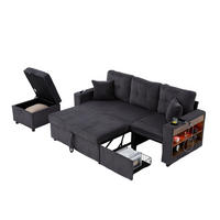 SCHLAFSOFA aus Cord mit Stauraum, Ausziehbett und USB-C - Dunkelgrau, Textil (196/85/82cm)