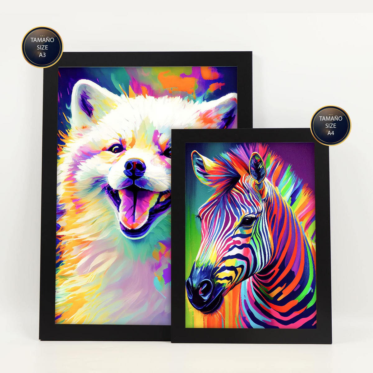 POSTER Set Mit 6 Säugetiere Im Hochformat Lebhafte Aquarell Stil Illustrationen Von Lächelnde Tiere Innenarchitektur A3 & A4 Schwarzer Rahmen - Schwarz, Papier (29/3cm) - Nacnic