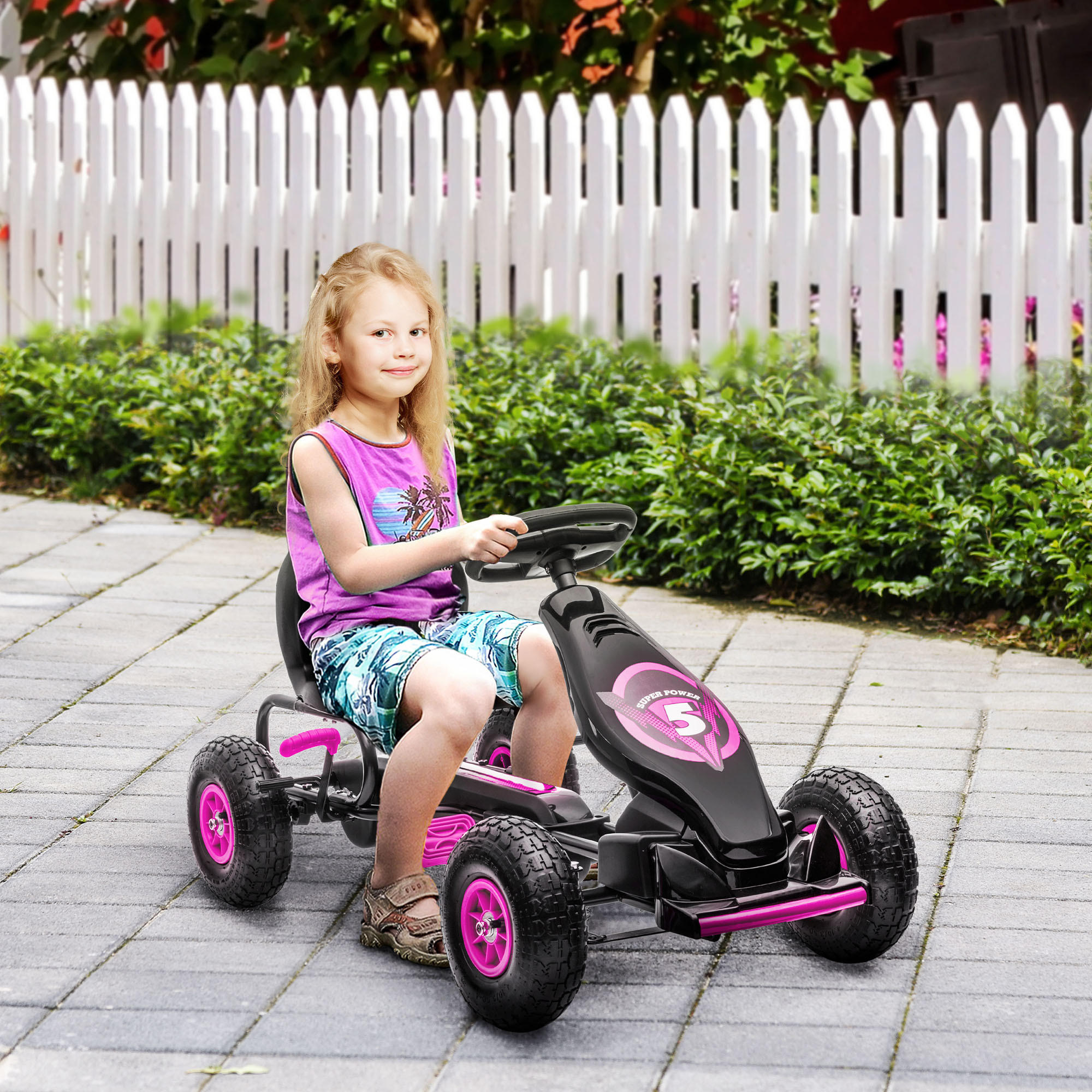 KINDER-GOKART, mit Pedalen, verstellbarem Sitz, ab 5 Jahren - Schwarz/Rosa, Kunststoff/Metall (121/58/61cm) - HOMCOM