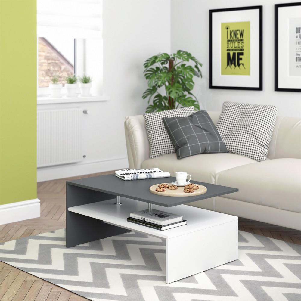 COUCHTISCH Amato Weiß/Anthrazit 90 x 60 cm - Anthrazit/Weiß, Holzwerkstoff (60/90/42cm) - Vicco