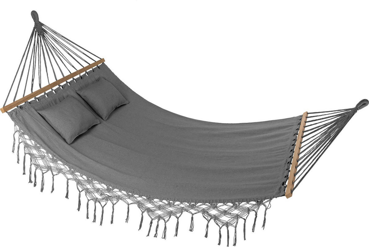 HÄNGEMATTE mit 2 Kissen, 200/150 cm, bis 220 kg, für 2 Personen - Grau, Textil (200/1/150cm) - Outtec