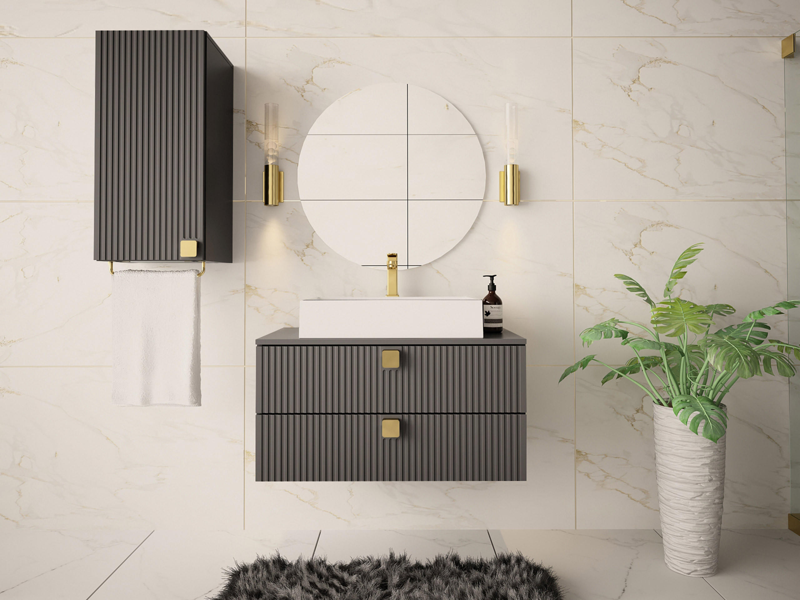 BADMÖBEL-SET Gariano IV - Goldfarben/Grau, Holzwerkstoff/Kunststoff (80/42/46cm) - MIRJAN24