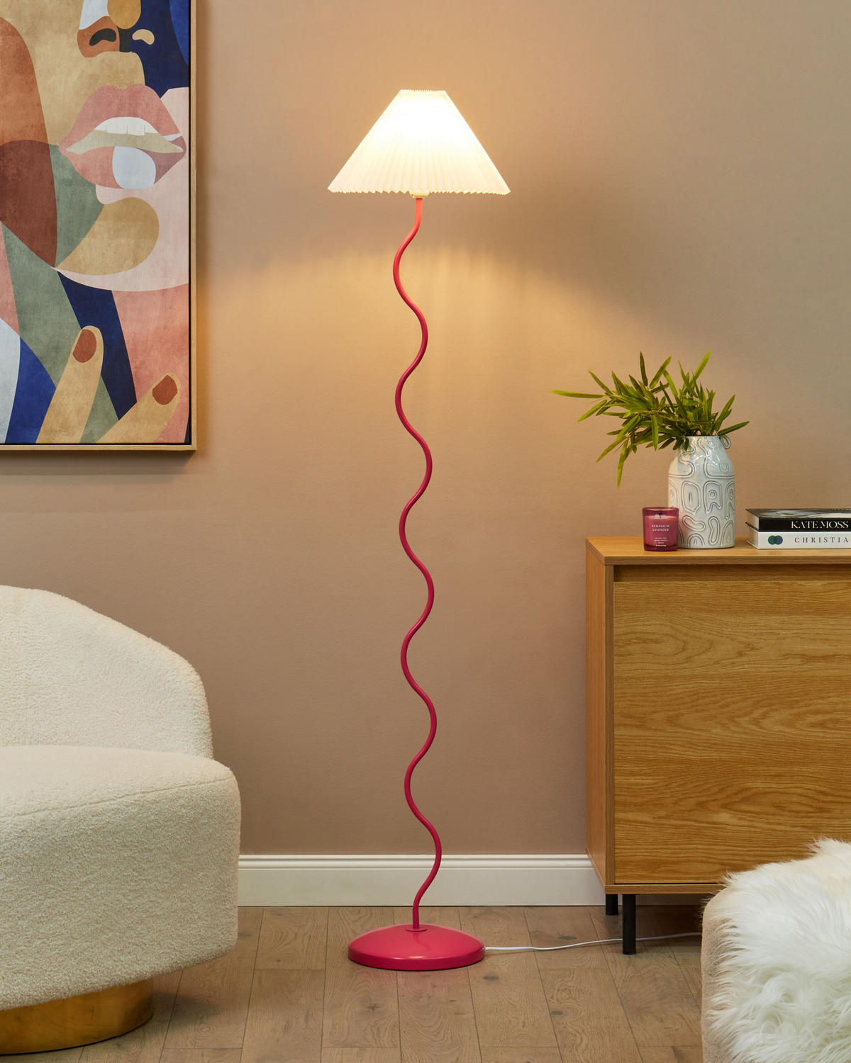 STEHLAMPE Weiß/Rosa Jikawo - Pink/Weiß, Metall (25/25/161cm) - Beliani