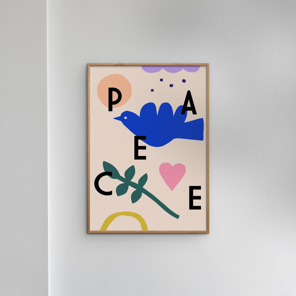 POSTER mit Rahmen Maren Gross - Peace - Eichefarben/Multicolor, Holz/Papier (50/70cm) - Poster&Frame