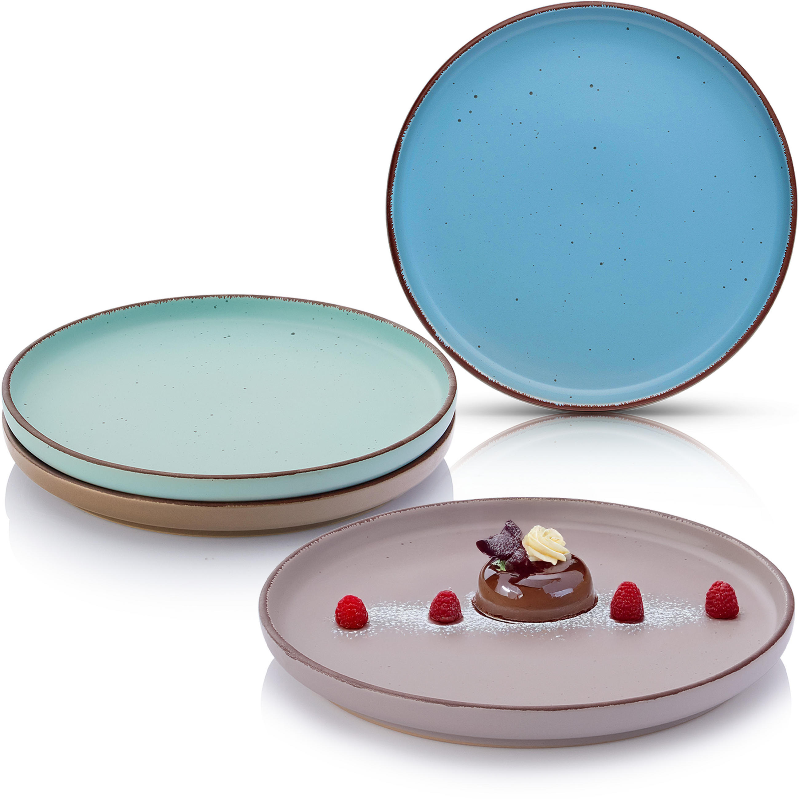 DESSERTTELLER BOMBAY MEERESBODEN - 4 teilig aus Steingut - Blau/Braun, Stein (20.5cm) - Sänger