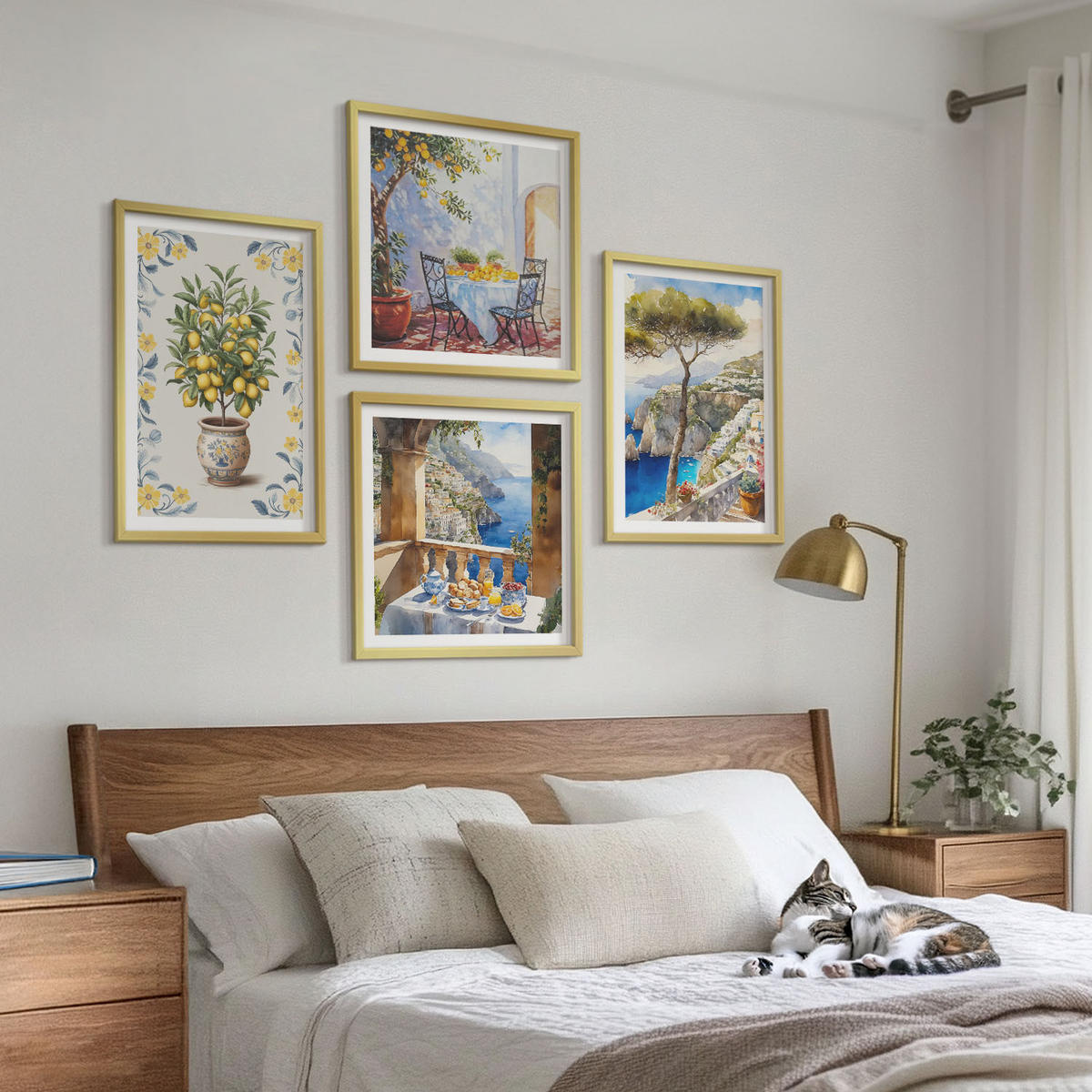 WANDBILDER 4er Set - 50x50 cm & 40x60 cm Goldrahmen - Gemälde von Zitronenbäumen - Goldfarben, Kunststoff (50/50cm) - ArtPrintCave