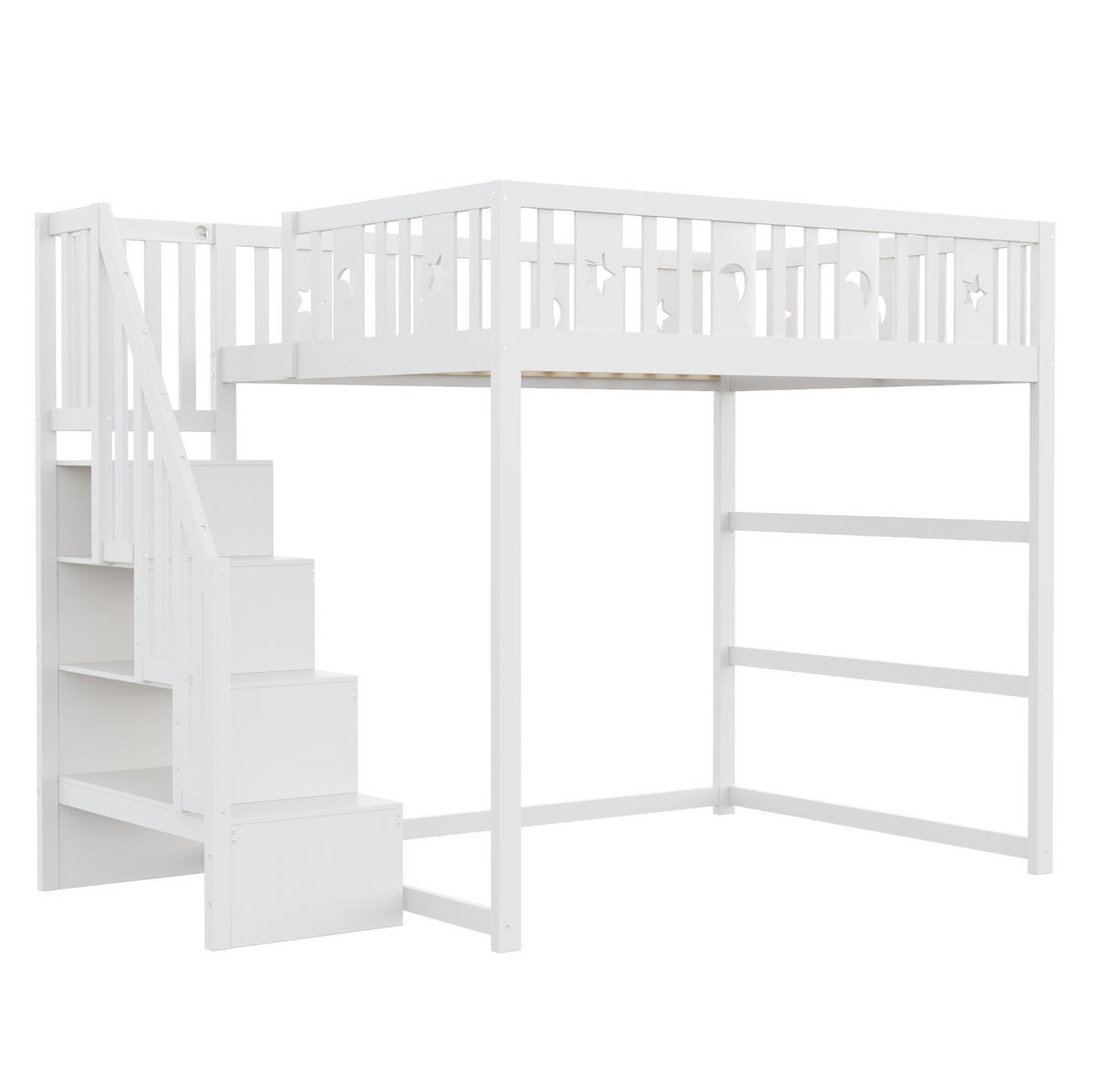 HOCHBETT 140/200 cm Weiß aus Massivholz mit Treppe - Weiß, Holz (140/200cm) - OKMYHOME