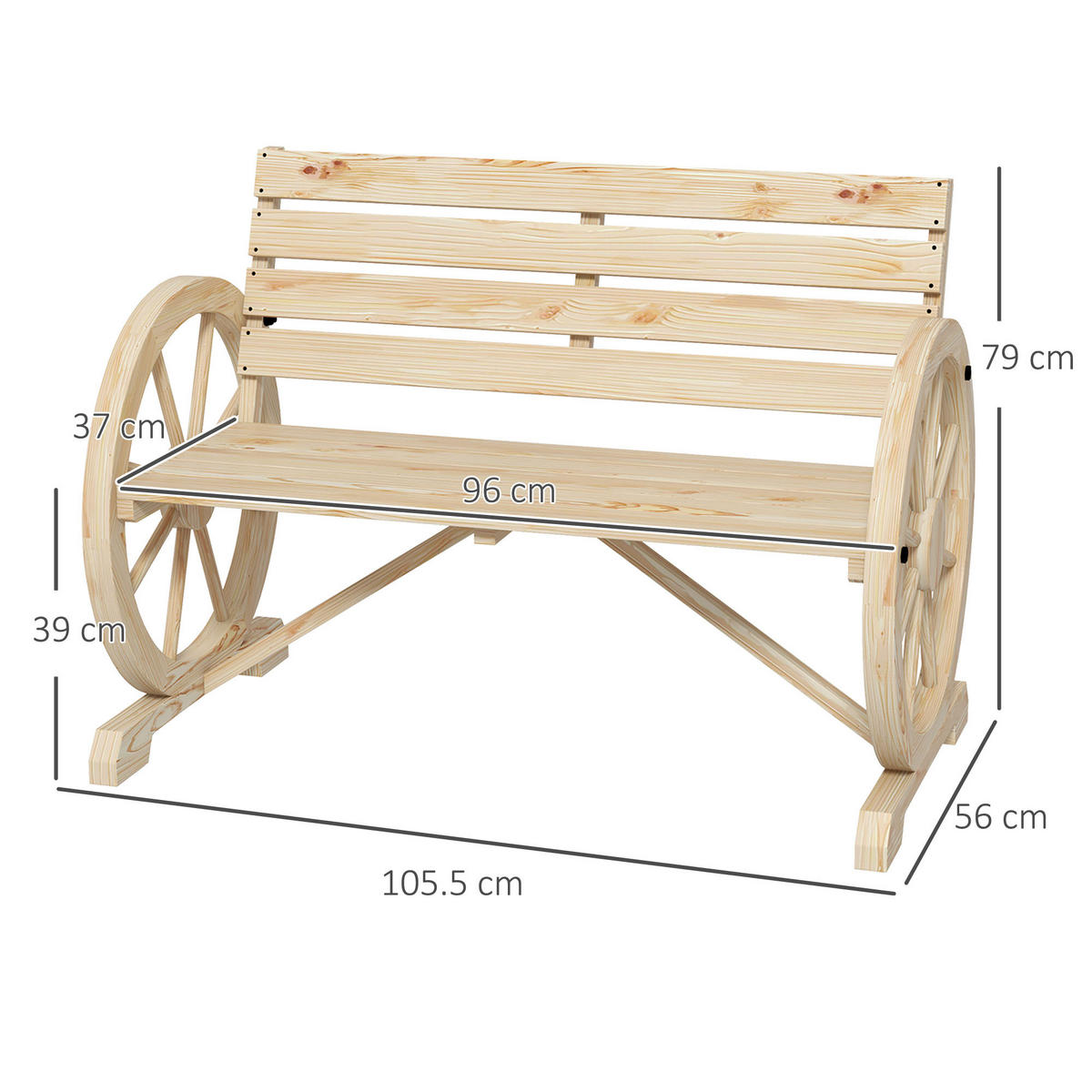 GARTENBANK 2 Sitzer Holz natur - Naturfarben, Holz (105.5/79/56cm) - LEBENLANG