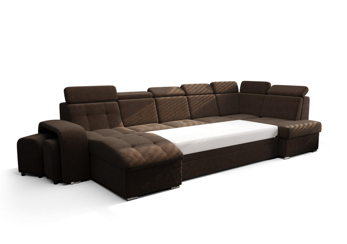 WOHNLANDSCHAFT KONGO RBN13, Eckcouch in U-Form mit Schlaffunktion, Farbe: Schwarz, Kunstleder, Ottomane Links - Schwarz, Textil (392/108/180cm) - O-Sofa