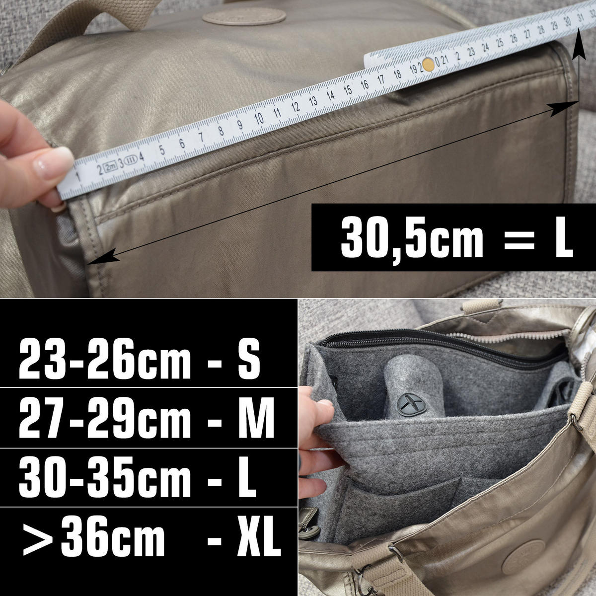 TASCHENORGANIZER XL, 36x12x22 cm, aus Filz, Grau - Grau, Kunststoff (36/12/22cm) - Dunedesign
