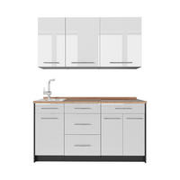 SINGLEKÜCHE Fame-Line, Weiß Hochglanz/Anthrazit, 150 cm, AP Eiche - Weiß Hochglanz/Anthrazit, Holzwerkstoff (150/82/60cm) - Vicco