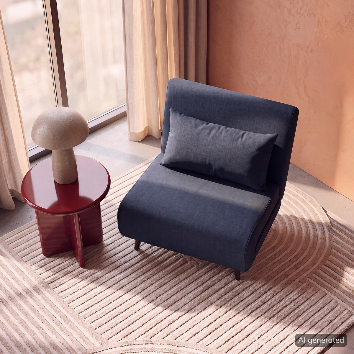 SCHLAFSESSEL - Textil / Teilmassivholz - Blau/Schwarz, Holz/Buchenholz (77/81/90cm) - home24