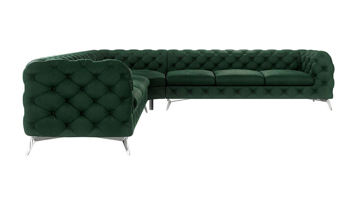 ECKSOFA Chesterfield Laura Flasche Grün Samt - Smaragdgrün/Silberfarben, Holz/Textil (323/323cm) - S-Style Möbel