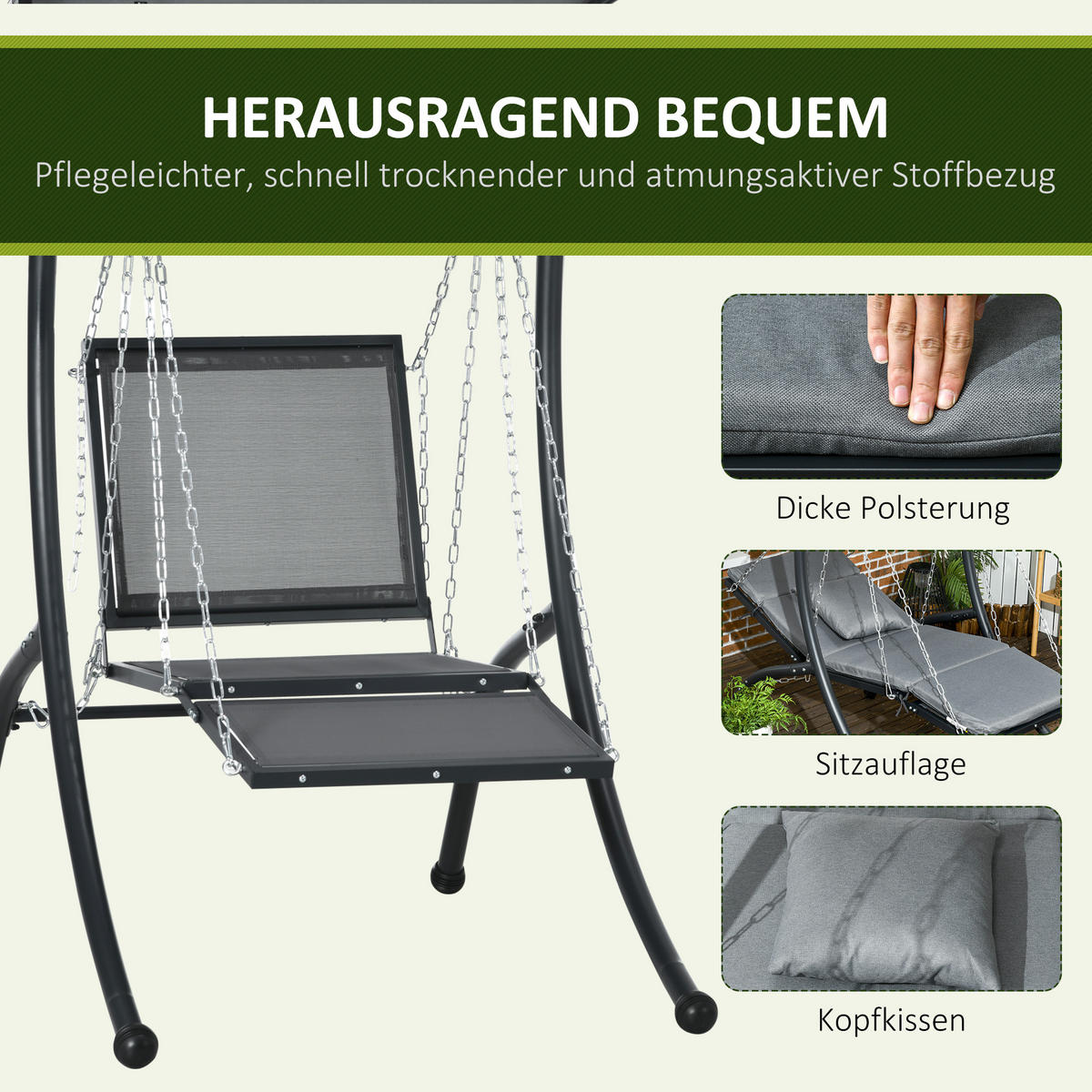 HOLLYWOODSCHAUKEL dunkelgrau - Dunkelgrau, Metall (108/169/145cm) - LEBENLANG