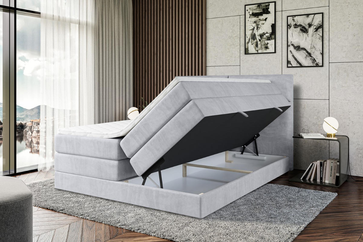 BOXSPRINGBETT BOXI3 KING - 200x200 - H3/H4 - Hellgrau - Hellgrau, Holzwerkstoff (200/200cm) - ALTDECOR