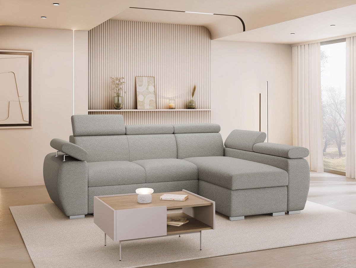 ECKSOFA Boston Mini, Seite: Rechts - 2R+LC - Chromfarben/Greige, Holz/Textil (255/170cm) - MIRJAN24