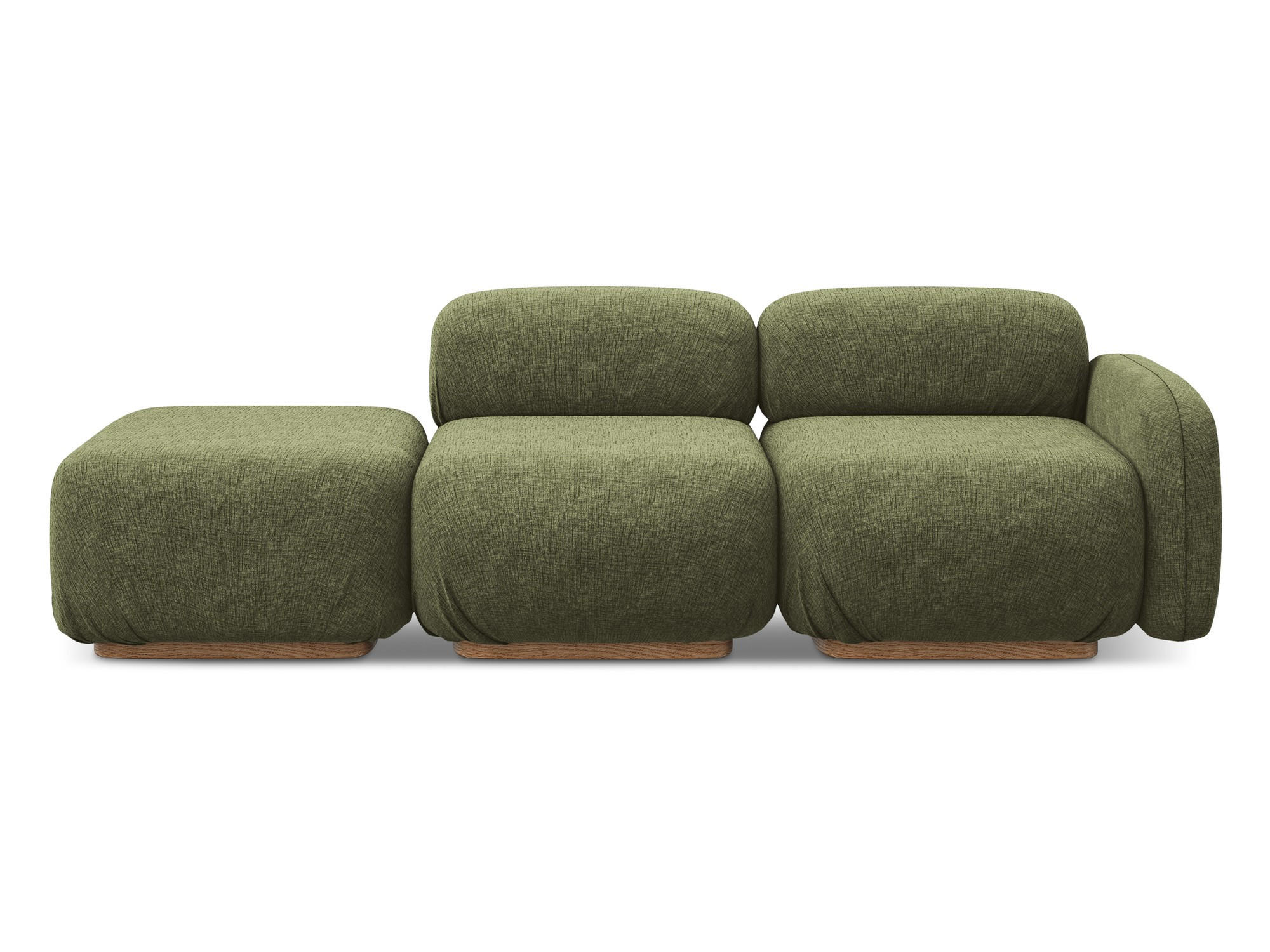 3-SITZER SOFA Links Chenille Stoff Grün - Braun/Olivgrün, Holz/Textil (258/73/95cm) - Makamii