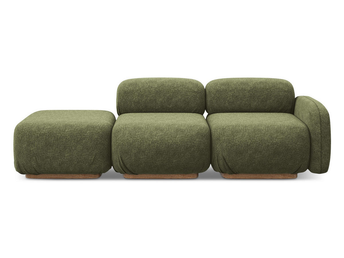 3-SITZER SOFA Links Chenille Stoff Grün - Braun/Olivgrün, Holz/Textil (258/73/95cm) - Makamii