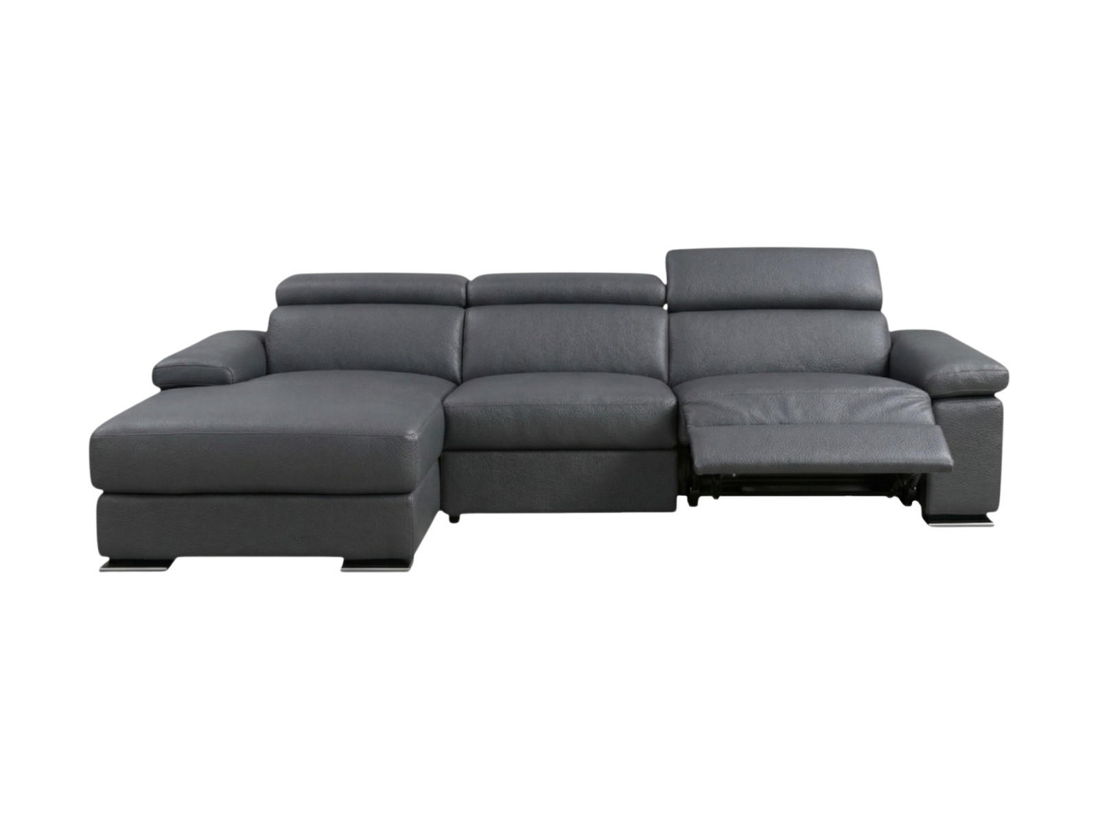 ECKSOFA Plutone Echtleder mit 1 x Relaxfunktion Anthrazit - Anthrazit, Leder/Metall (286/165cm)