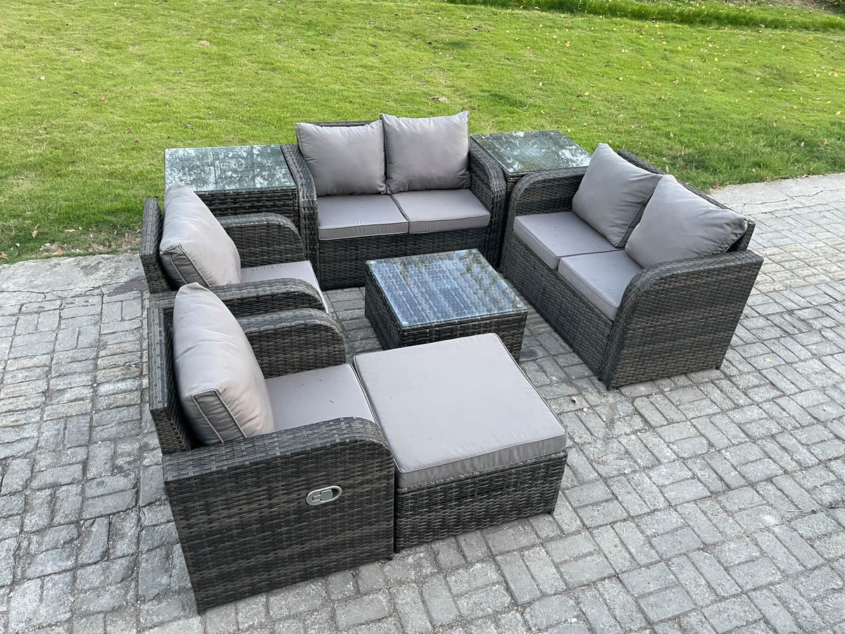 GARTENMÖBELGARNITUR Polyrattan Dunkelgrau 7-Sitzer - Dunkelgrau, Metall - Fimous