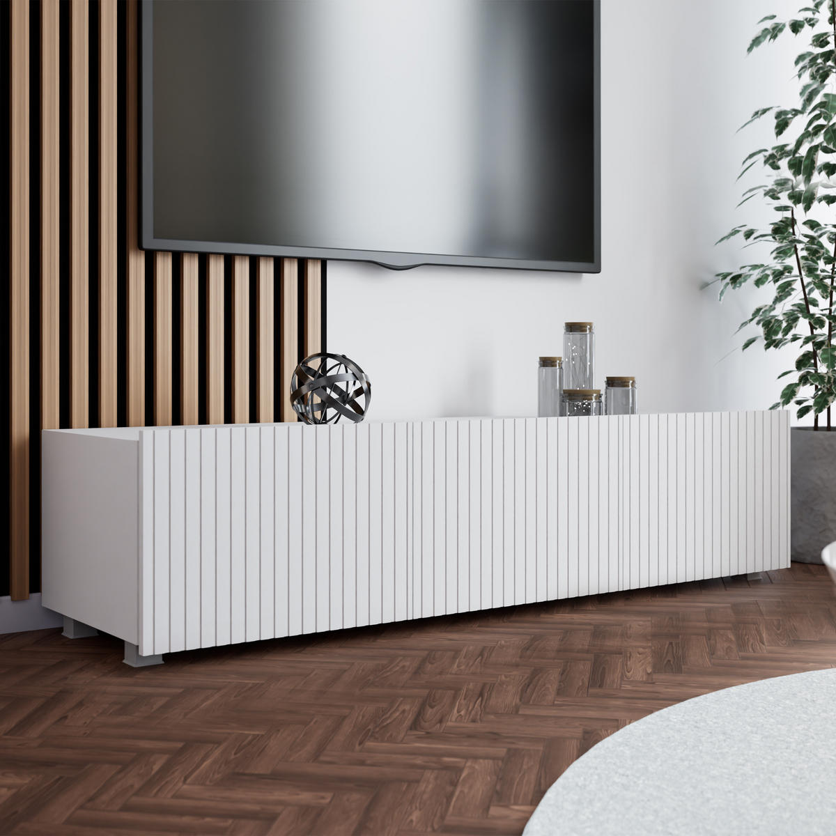 LOWBOARD Kavell mit 2 Türen, 150 cm, stehend/hängend, weiß matt - Weiß, Holzwerkstoff (150/37.5/43cm) - Beautysofa