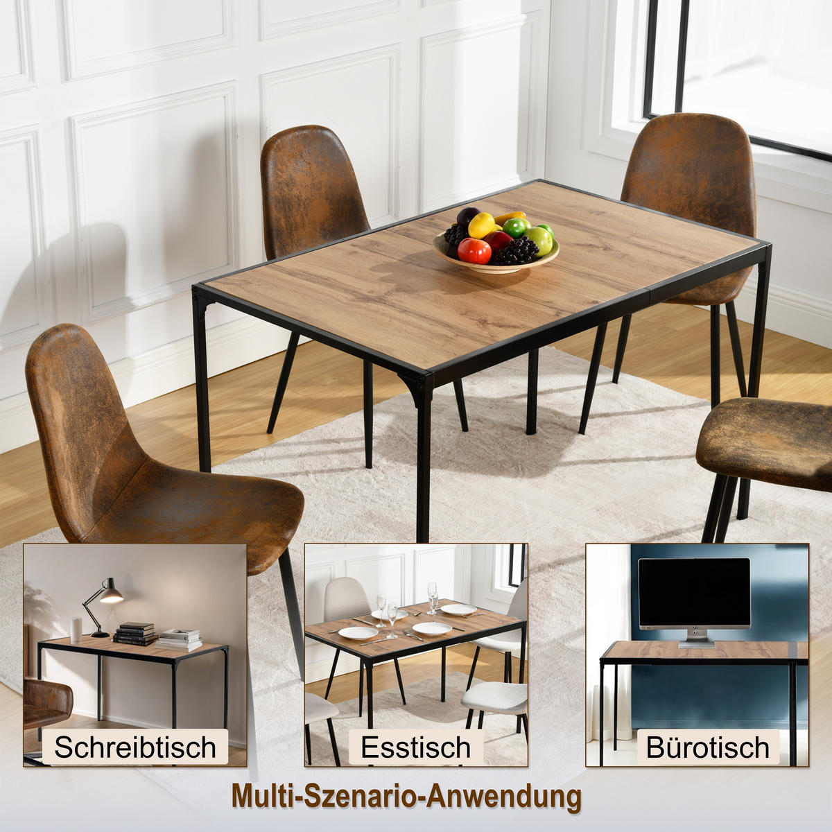 ESSTISCH 120/75/75 cm braun - Braun, Holz/Metall (120/75/75cm) - Urban Meuble