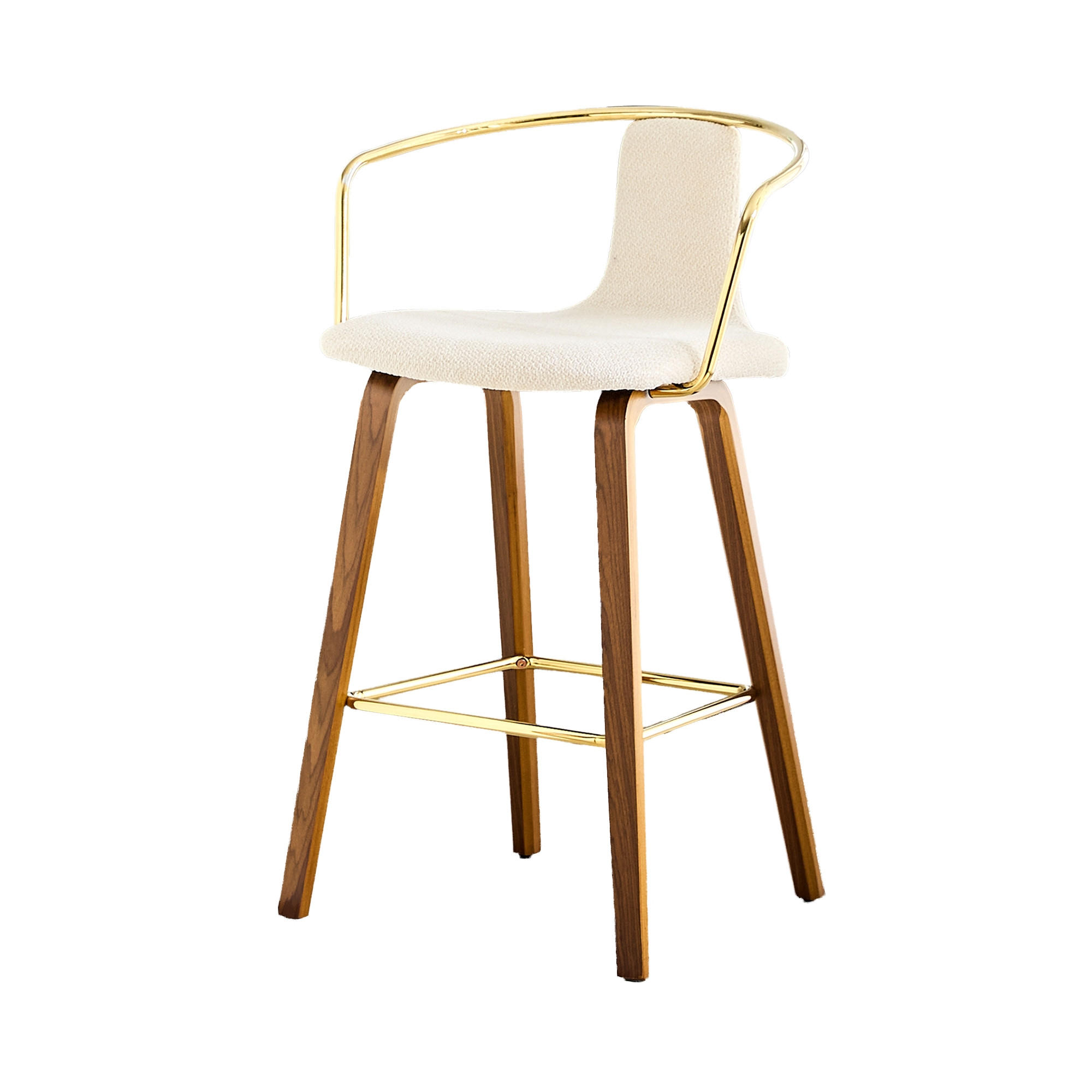 BARHOCKER Weiß 2er-Set mit Armlehne Teddystoff und Holzbeinen - Weiß, Holz (54.7/88/44cm) - PANGIVO