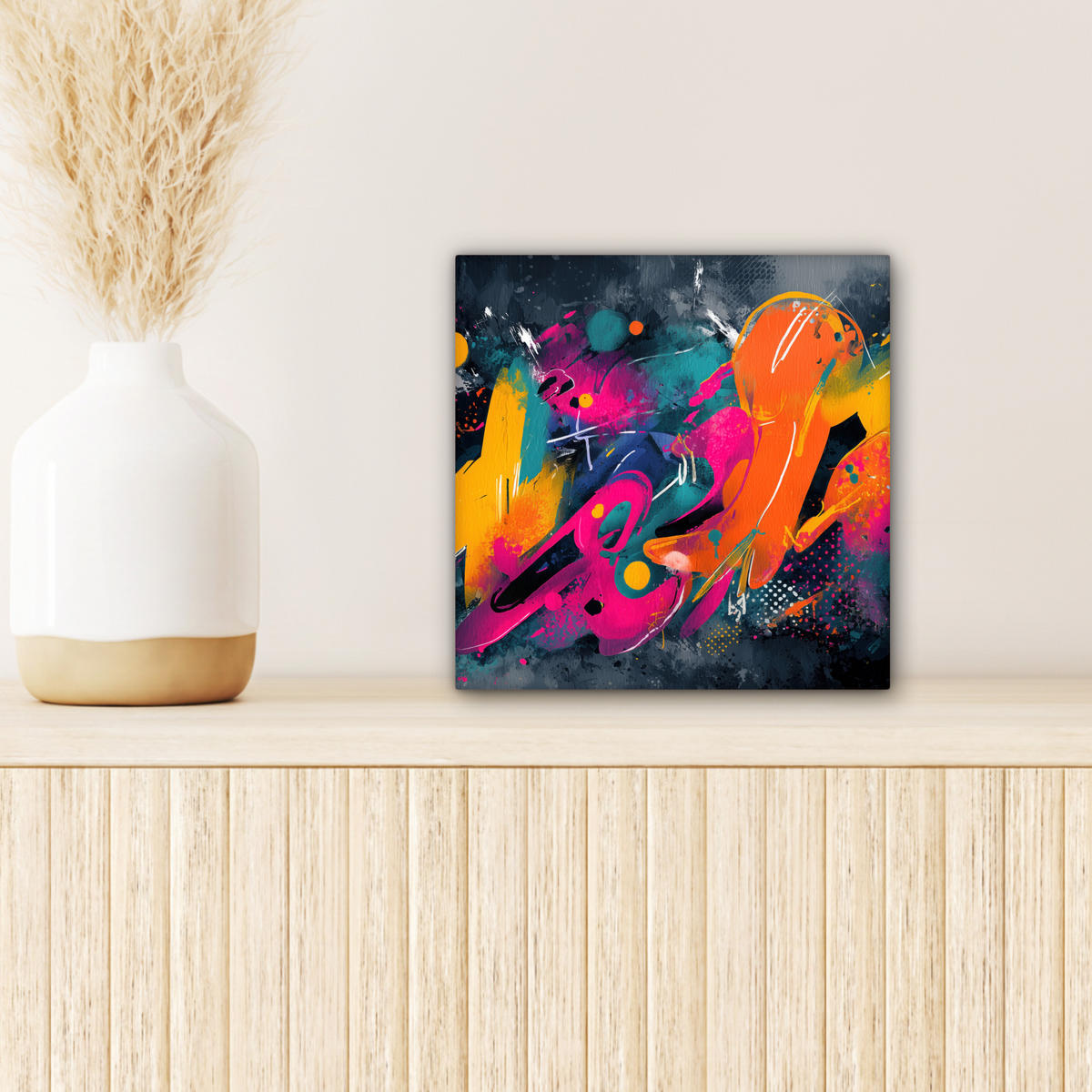 LEINWANDBILD Abstrakt - Graffiti - Farbenfroh - Farbspritzer Deko Wohnzimmer 20x20 cm - Multicolor, Textil (20/20cm) - MuchoWow