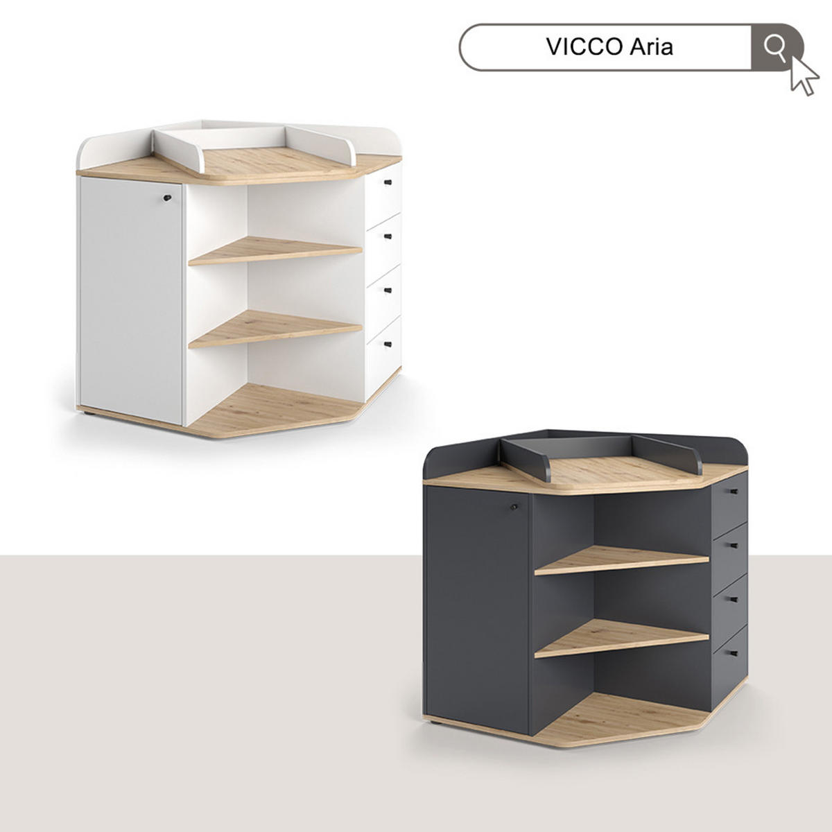 WICKELKOMMODE Aria Anthrazit 85 x 90 cm mit Regalen und 4 Schubladen - Anthrazit, Holzwerkstoff (85/90/85cm) - Vicco