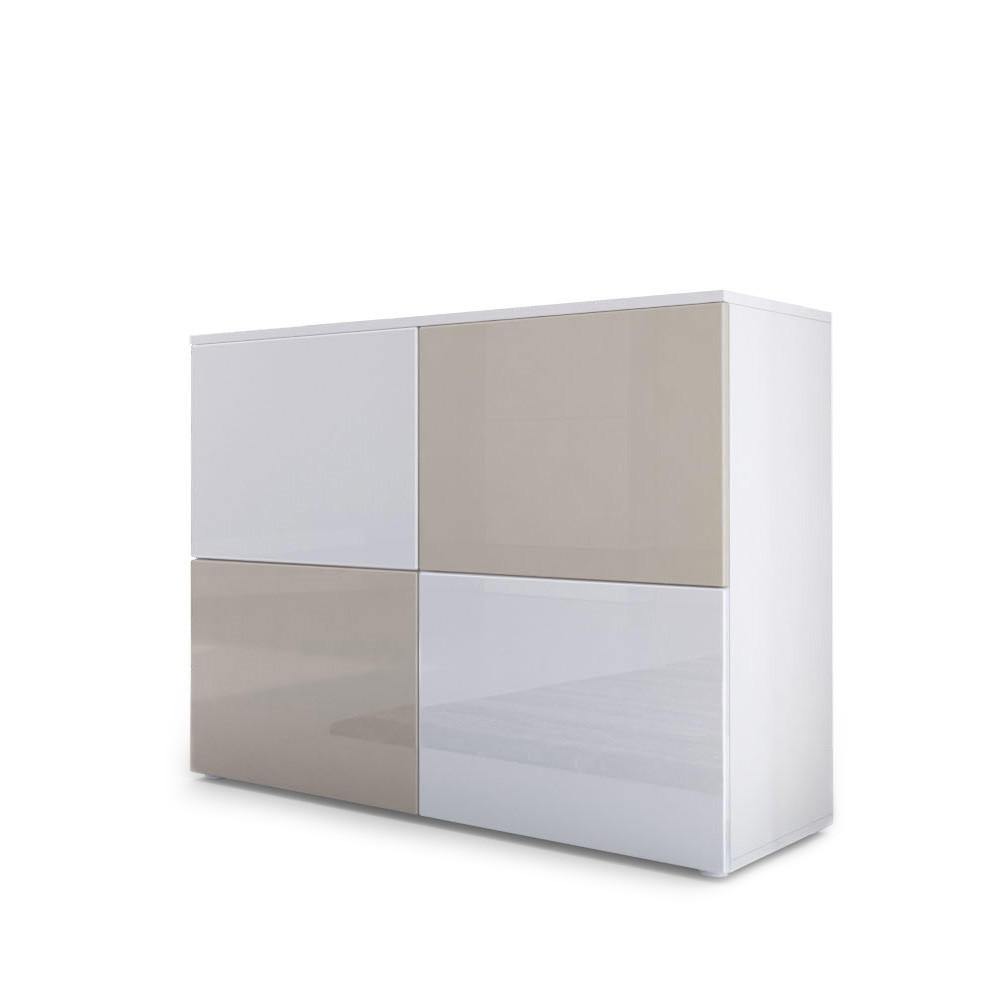 KOMMODE Rova Weiß Hochglanz / Sandgrau Hochglanz - Sandfarben/Weiß Hochglanz, Holzwerkstoff (92/72/35cm) - Vladon