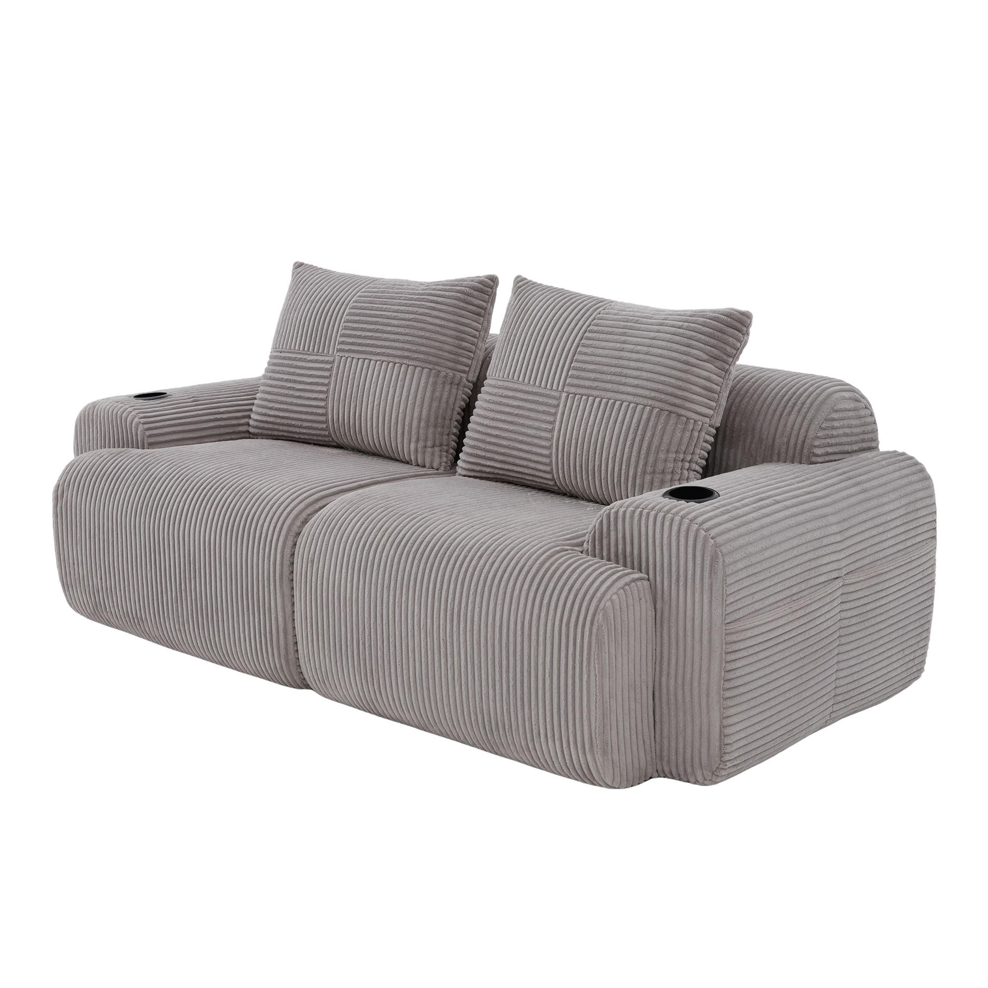 2-SITZER Sofa 200/99/80 cm in Hellgrau mit Cupholder und Seitentasche - Hellgrau, Textil (99/80/200cm) - Flora Grace
