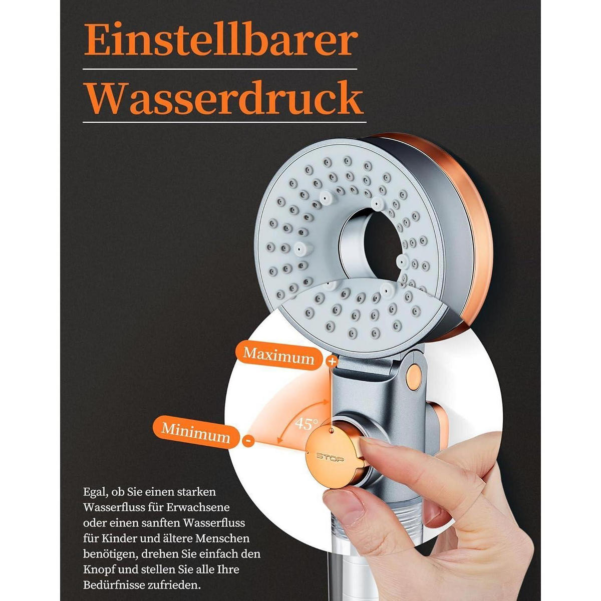 HANDBRAUSE Wassersparend mit 3 Strahlarten und Stoppfunktion - Multicolor, Kunststoff (8/12.7/26cm)