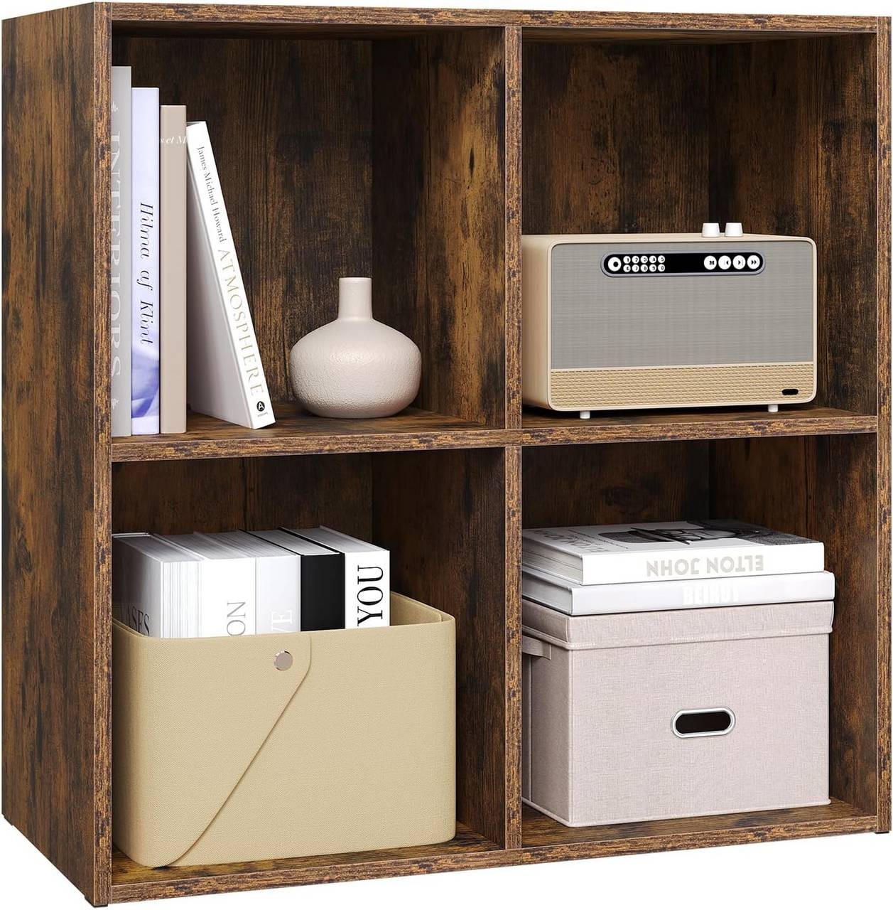 BÜCHERREGAL mit 4 Fächer, Holzwerkstoff, Rustikales Braun - Dunkelbraun, Holzwerkstoff (59.6/59.8/29cm) - Woltu