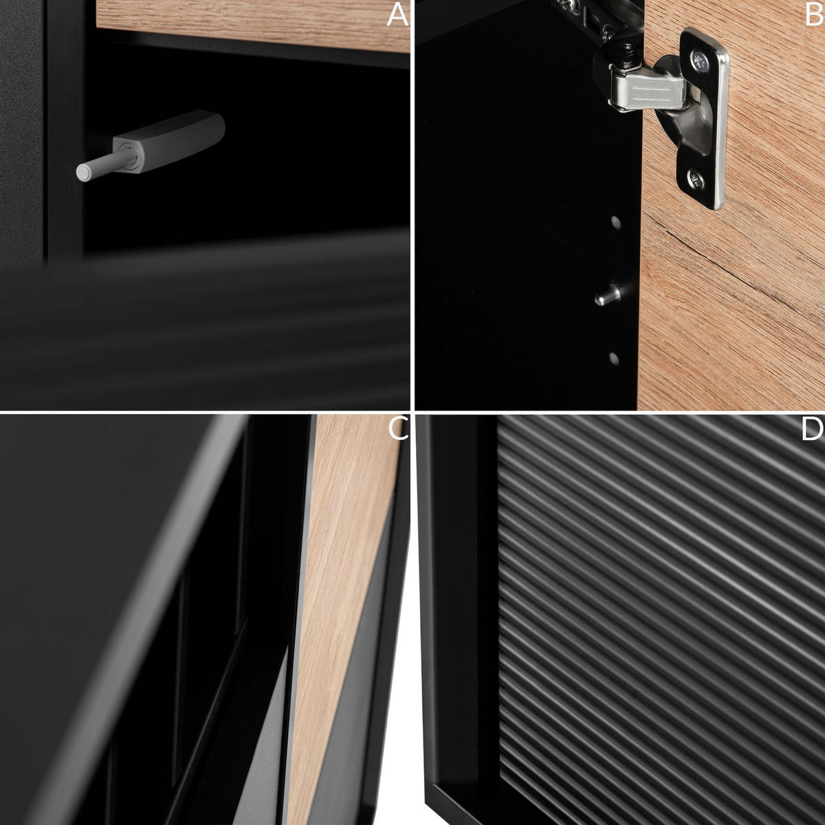 KOMMODE LOFTY Außenseiteneinlage, schwarz / Eiche natur - Eichefarben/Schwarz, Holzwerkstoff (102/109/41cm) - KONSIMO®
