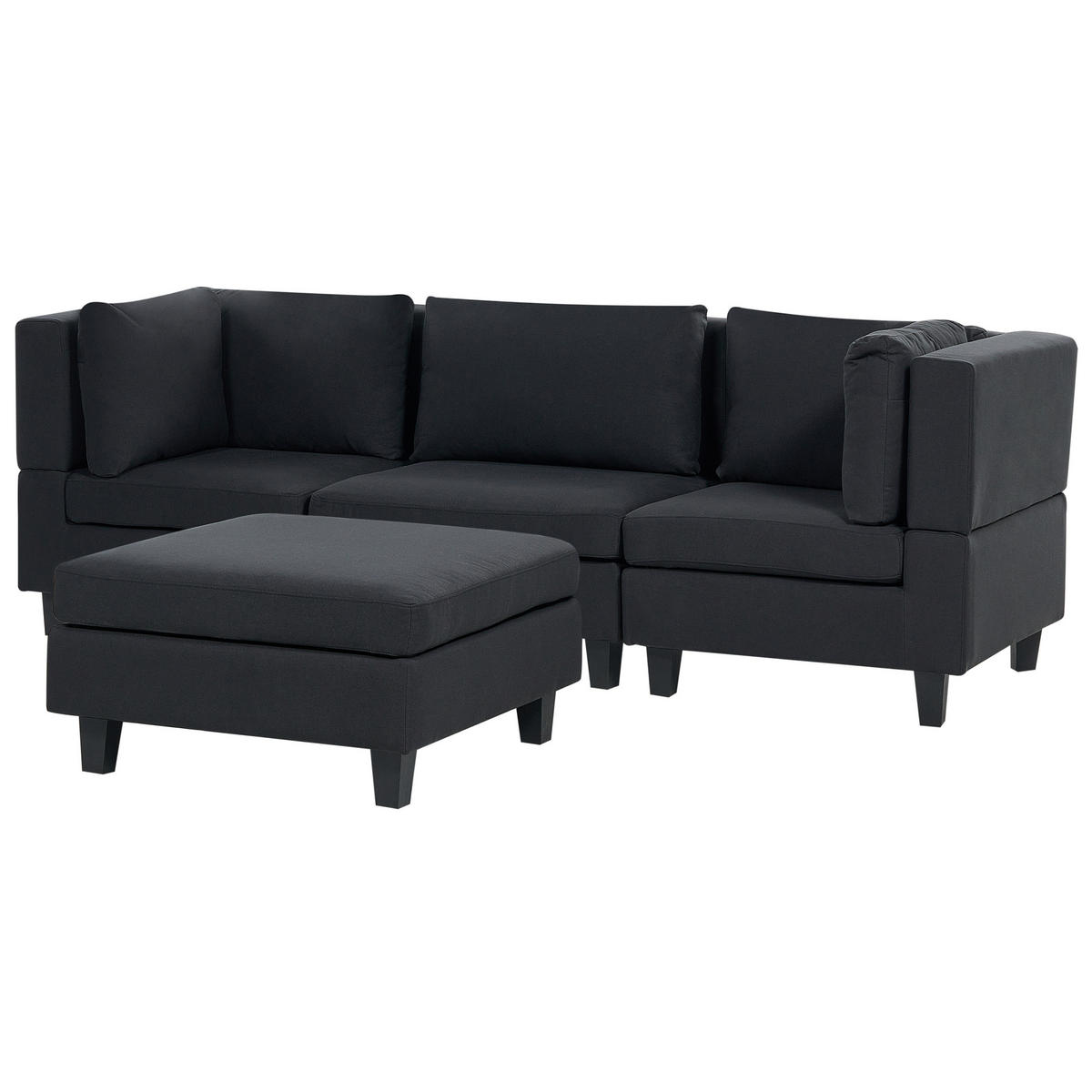 3-SITZER-SOFA Leinenoptik schwarz mit Ottomane Unstad - Schwarz, Textil (228/72/76cm) - Beliani